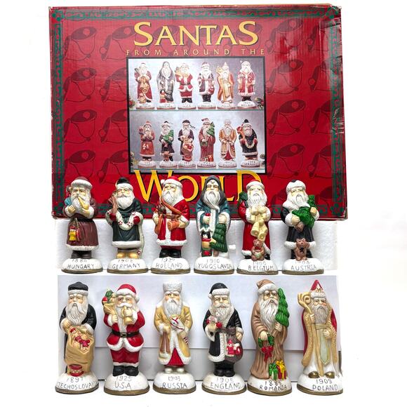 Vintage Bisque Santas From Around The World Christmas Set Of 12